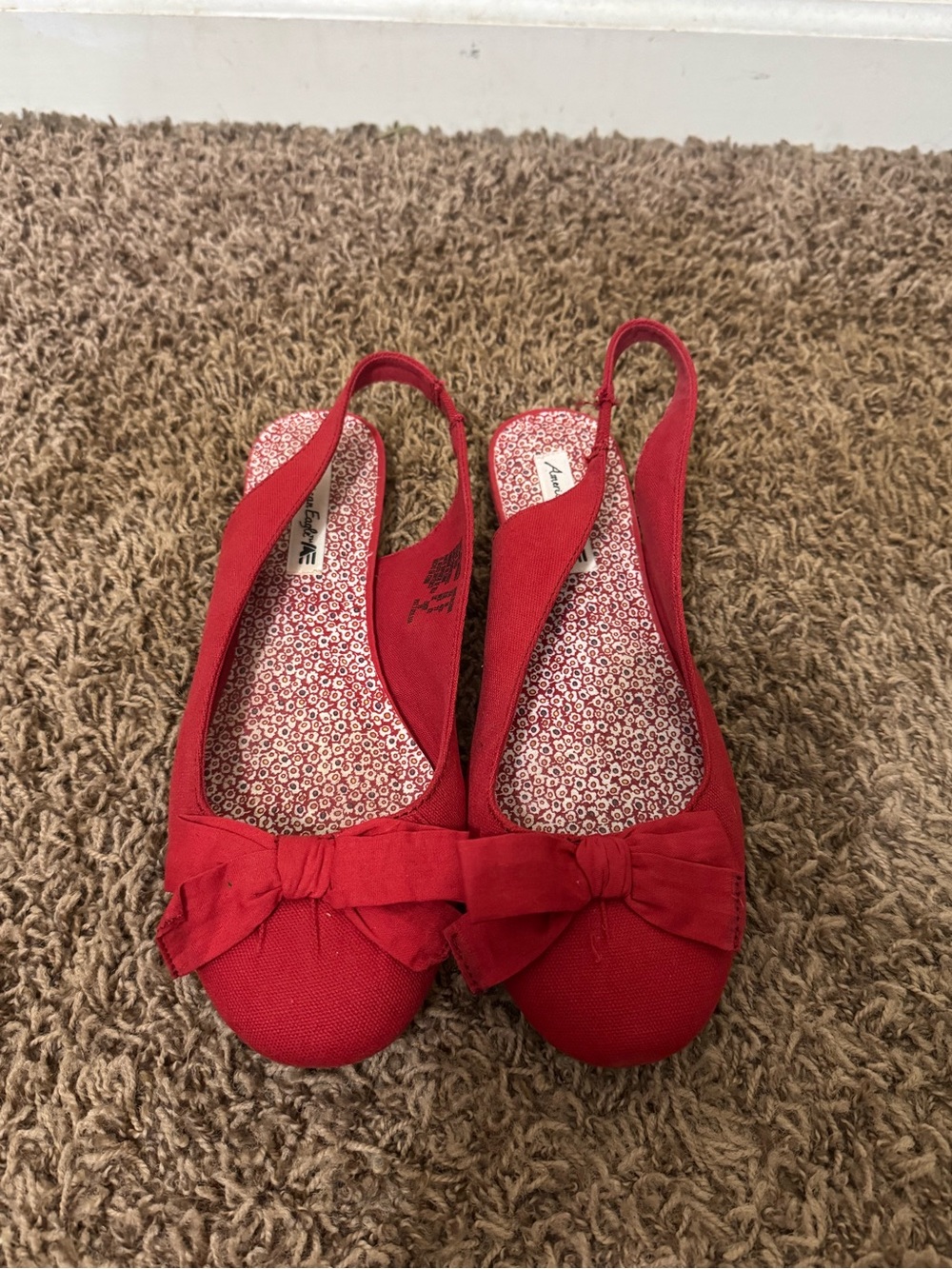 American Eagle Outfitters Red Slingback Bow Flats